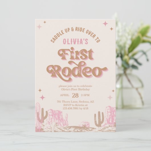 Eerste Rodeo Westerne Roze Cowgirl Verjaardag Kaart (Staand voorkant)