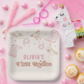 Eerste Rodeo Westerne Roze Cowgirl Verjaardag Papieren Bordje (Feest)