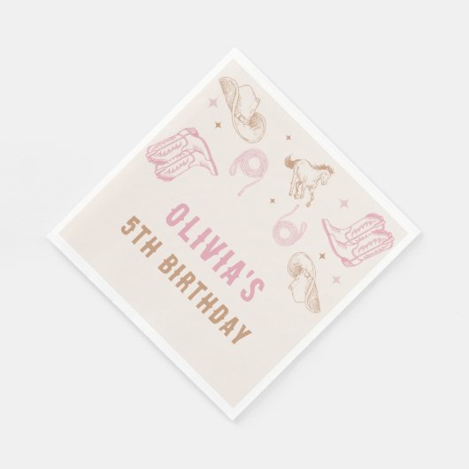 Eerste Rodeo Westerne Roze Cowgirl Verjaardag Servet (Hoek)