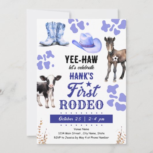 Eerste Rodeo Westerne Verjaardag BLAUW Kaart (Voorkant)
