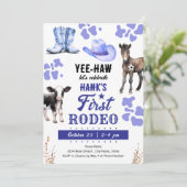 Eerste Rodeo Westerne Verjaardag BLAUW Kaart (Staand voorkant)