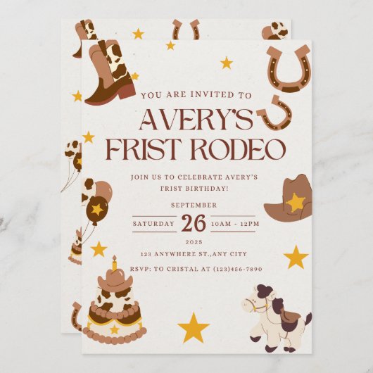 Eerste Rodeo Westerne verjaardagsfeestuitnodiging Kaart (Voorkant / Achterkant)