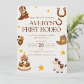 Eerste Rodeo Westerne verjaardagsfeestuitnodiging Kaart (Staand voorkant)