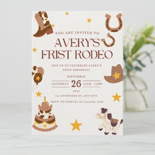 Eerste Rodeo Westerne verjaardagsfeestuitnodiging Kaart (Staand voorkant)