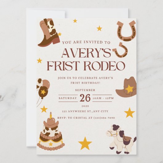 Eerste Rodeo Westerne verjaardagsfeestuitnodiging Kaart (Voorkant)