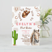 Eerste Rodeo Westers Paard Cowboyhoed Cactus Kaart (Staand voorkant)