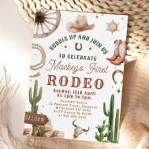 Eerste Rodeo Westerse Cowboy 1e Verjaardagsuitnodi