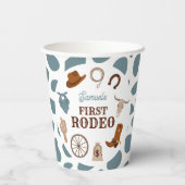Eerste Rodeo Wild West Blue Boy Eerste Verjaardag Papieren Bekers (Achterkant)
