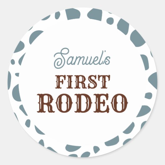 Eerste Rodeo Wild West Blue Boy Eerste Verjaardag Ronde Sticker (Voorkant)