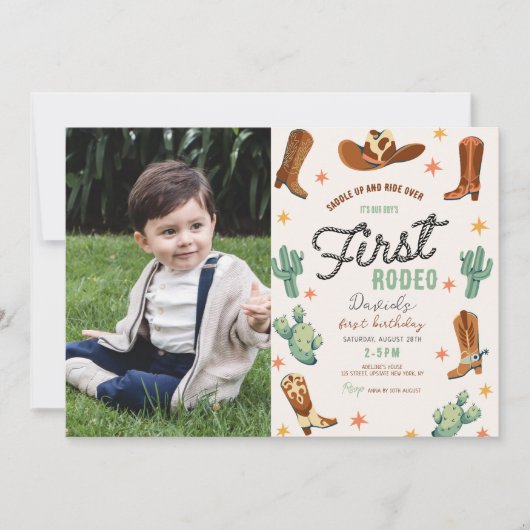 Eerste rodeo Wild West Boy 1e Verjaardag Foto Kaart (Voorkant)