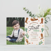 Eerste rodeo Wild West Boy 1e Verjaardag Foto Kaart (Staand voorkant)