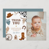 Eerste Rodeo Wild West Boy Eerste Verjaardag Foto Bedankkaart (Voorkant / Achterkant)