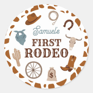 Eerste Rodeo Wild West Brown Boy Eerste Verjaardag Ronde Sticker