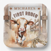 Eerste RODEO | Wild West Bull Cowboy 1e verjaardag Papieren Bordje (Voorkant)