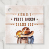 Eerste RODEO | Wild West Cowboy 1e verjaardag jong Bedankjes Labels (Voorkant)