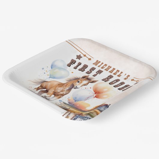 Eerste RODEO | Wild West Cowboy 1e verjaardag jong Papieren Bordje (Gebogen)