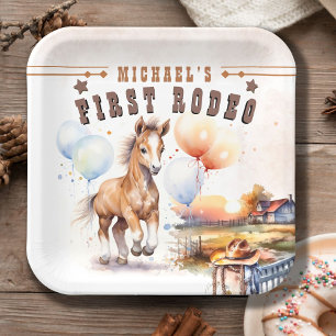 Eerste RODEO   Wild West Cowboy 1e verjaardag jong Papieren Bordje