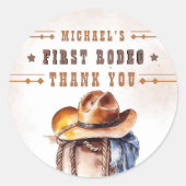 Eerste RODEO | Wild West Cowboy 1e verjaardag jong Ronde Sticker (Voorkant)