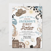 Eerste Rodeo Wild West Cowboy Blauwe Jongen Verjaa Kaart (Voorkant)
