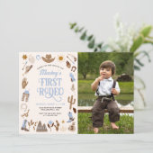 Eerste Rodeo Wild West Cowboy Blauwe Verjaardag Fo Kaart (Staand voorkant)