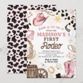 Eerste Rodeo Wild West Cowgirl roze meisje verjaar Kaart (Voorkant / Achterkant)