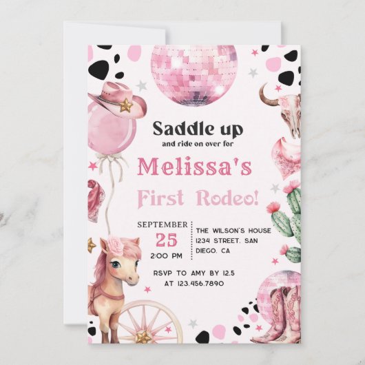 Eerste Rodeo Wild West Cowgirl Uitnodiging voor ve (Voorkant)