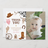 Eerste Rodeo Wild West Meisje Eerste Verjaardag Fo Bedankkaart (Voorkant)