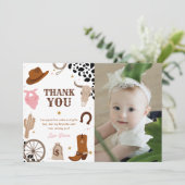 Eerste Rodeo Wild West Meisje Eerste Verjaardag Fo Bedankkaart (Staand voorkant)