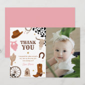 Eerste Rodeo Wild West Meisje Eerste Verjaardag Fo Bedankkaart (Voorkant / Achterkant)