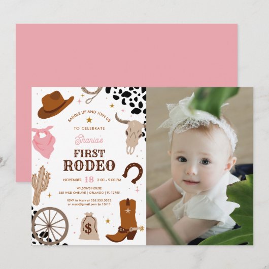 Eerste Rodeo Wild West Meisje Eerste Verjaardag Fo Kaart (Voorkant / Achterkant)