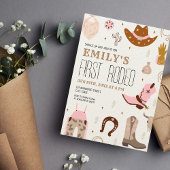 Eerste Rodeo Wild West Roze Cowgirl 1e Verjaardag Kaart