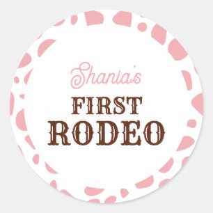 Eerste rodeo wild west roze meisje eerste verjaard ronde sticker