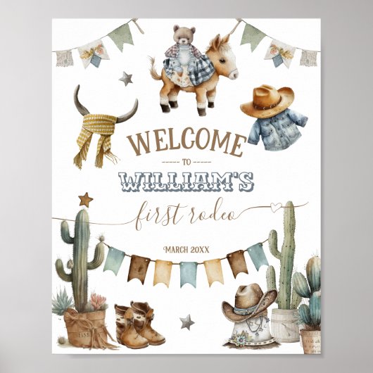Eerste rodeo Wild West Welcome Boy 1st Birthday Poster (Voorkant)