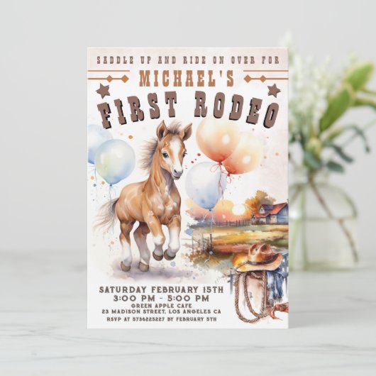 Eerste RODEO | Wilde Westen Cowboy 1e Verjaardag J Kaart (Staand voorkant)