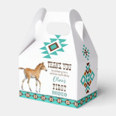 Eerste rodeo zuidwestelijk turkooi paard bedankdoosjes (Achterkant)