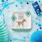 Eerste rodeo zuidwestelijk turkooi paard papieren bordje (Feest)
