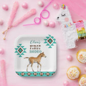 Eerste rodeo zuidwestelijk turkooi paard papieren bordje (Feest)