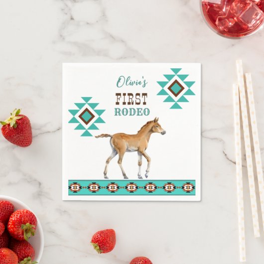 Eerste rodeo zuidwestelijk turkooi paard servet (Insitu)