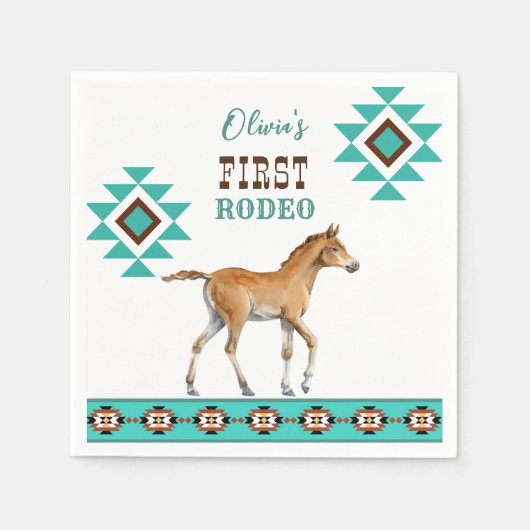 Eerste rodeo zuidwestelijk turkooi paard servet (Voorkant)