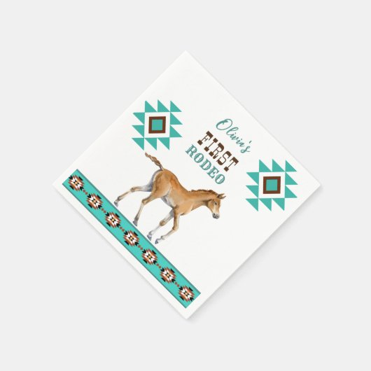 Eerste rodeo zuidwestelijk turkooi paard servet (Hoek)
