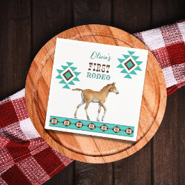 Eerste rodeo zuidwestelijk turkooi paard servet