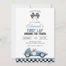 Eerste ronde blauwe raceauto 1e verjaardag