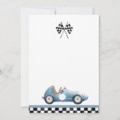Eerste ronde blauwe raceauto 1e verjaardag kaart (Achterkant)