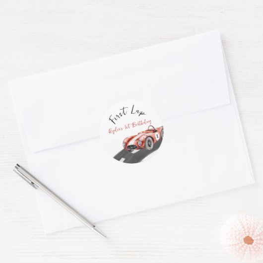 Eerste Ronde Race Auto 1e Verjaardag Sticker (Envelop)