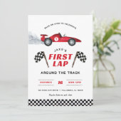 Eerste ronde race auto 1e verjaardag uitnodiging (Staand voorkant)
