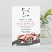 Eerste ronde raceauto 1e verjaardagsuitnodiging kaart (Staand voorkant)