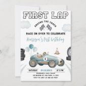 Eerste ronde raceauto rond het circuit 1e verjaard kaart (Voorkant)