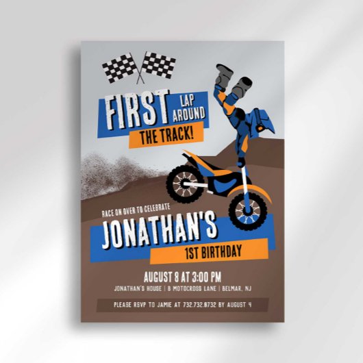 Eerste Ronde Rond Het Circuit Dirt Bike Verjaardag Kaart