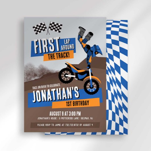 Eerste Ronde Rond Het Circuit Dirt Bike Verjaardag Kaart