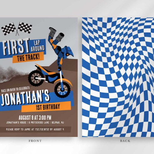 Eerste Ronde Rond Het Circuit Dirt Bike Verjaardag Kaart
